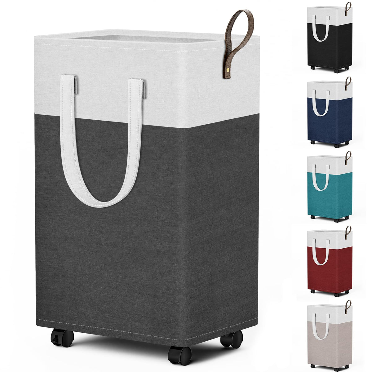 HomeHacks 75L waterproof rolling laundry hamper in gray for easy family laundry.