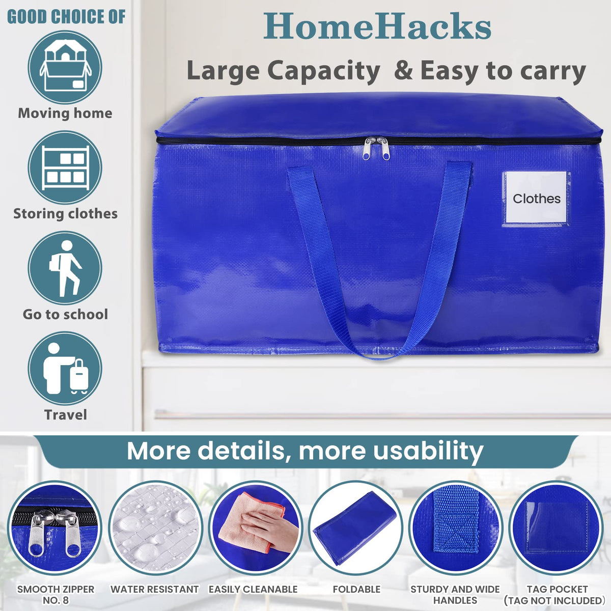 HomeHacks moving bag features sturdy handles for safe carry and heavy loads