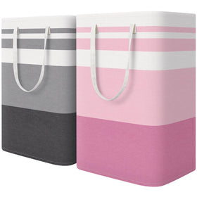 HomeHacks two-pack laundry basket front view in grey and pink for easy organization