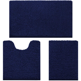 HOMEIDEAS 3-piece navy blue bathroom rug set for soft, plush comfort.