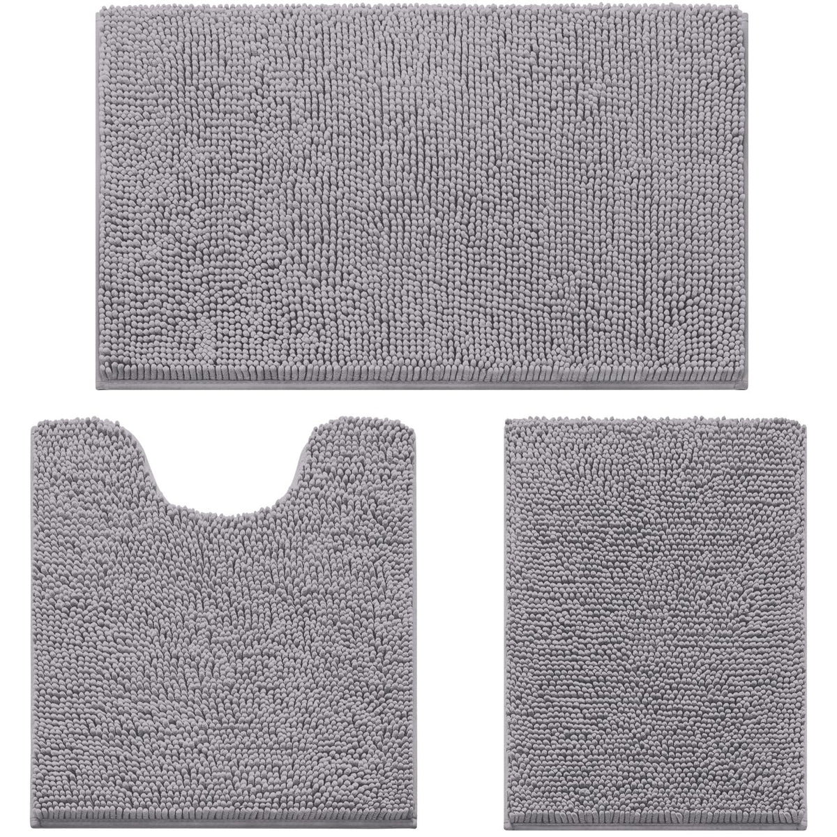 HOMEIDEAS 3-piece bathroom rug set on a grey floor keeps feet warm and dry.