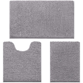 HOMEIDEAS 3-piece bathroom rug set on a grey floor keeps feet warm and dry.