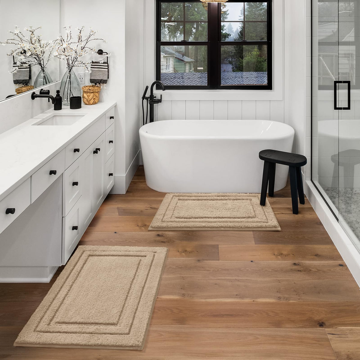 HOMEIDEAS bath mats in an entry or living area for cozy decor.