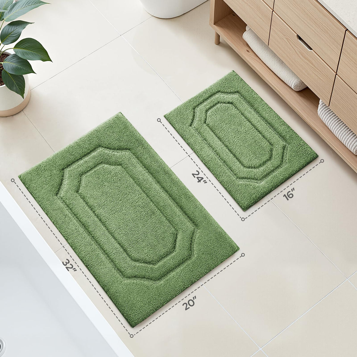 HOMEIDEAS sage green bathroom rug in modern space enhances decor.