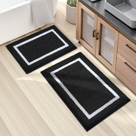 HOMEIDEAS bathroom rug set, front view, stylish black and white design for a fresh bath look
