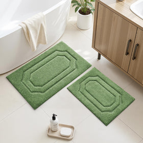 HOMEIDEAS 2-piece sage green bathroom rug set adds plush comfort after showers.