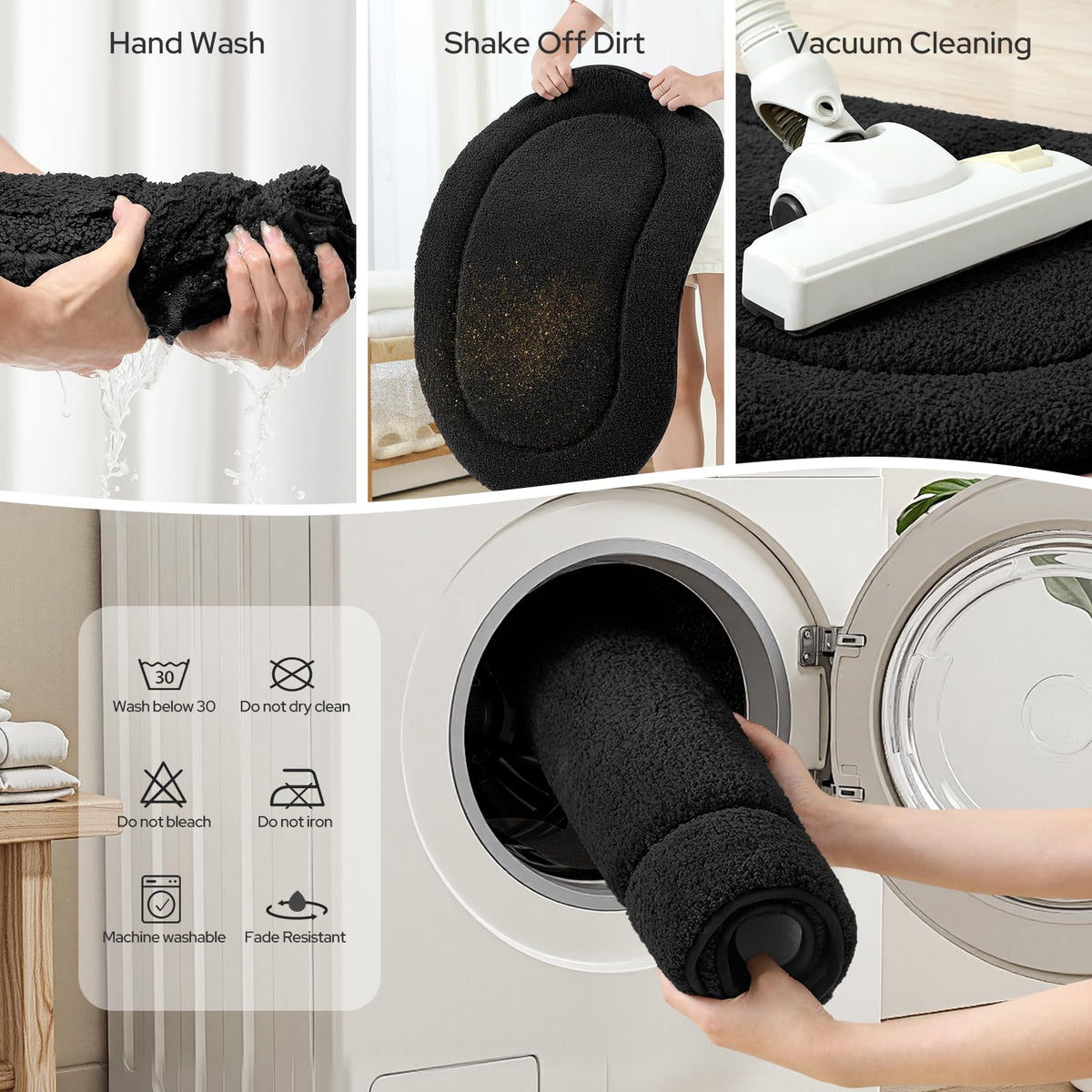 HOMEIDEAS rug in bathroom scene demonstrates quick-dry design for busy mornings