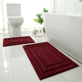 HOMEIDEAS burgundy red bathroom rug set with plush texture and large 20x32 mat paired with 16x24 mat.