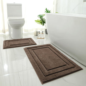 HOMEIDEAS 2pc soft brown bathroom rugs 20x32 for warm feet after showers.
