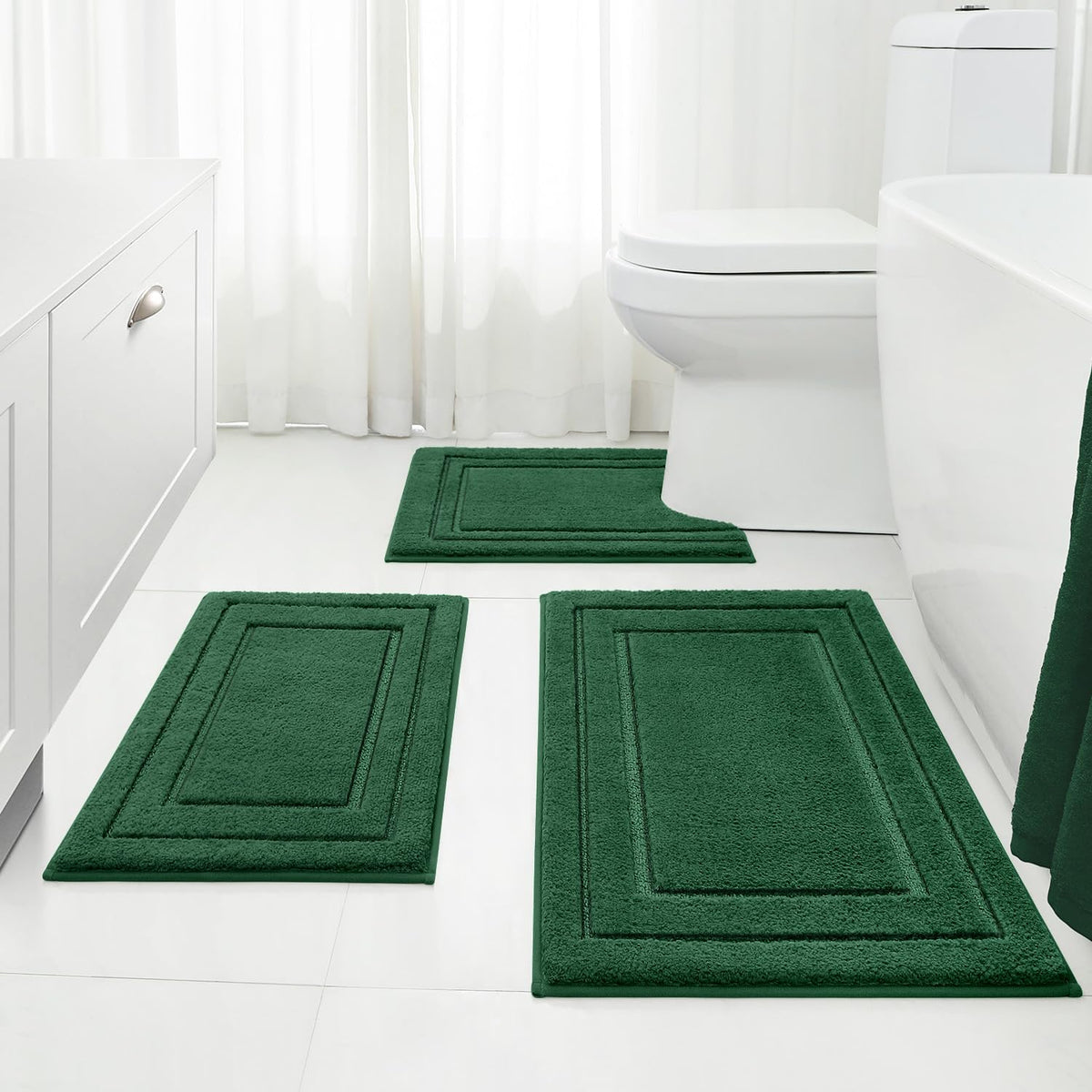 HOMEIDEAS bathroom rugs 3-piece set in dark green for soft comfort and style