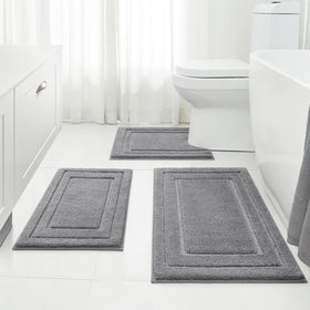 HOMEIDEAS 3-piece bathroom rug set with plush microfiber for soft, cozy floors