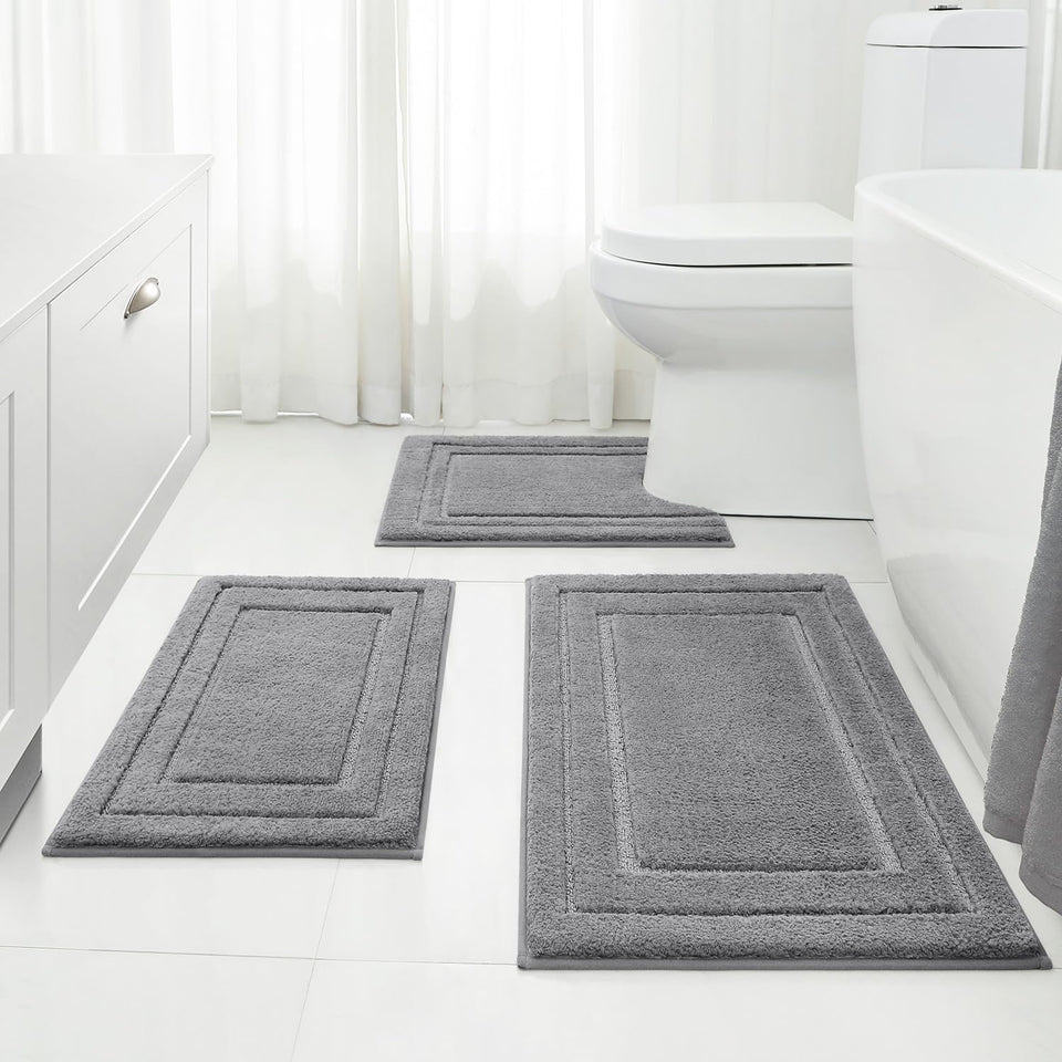 HOMEIDEAS 3-piece bathroom rug set with plush microfiber for soft, cozy floors