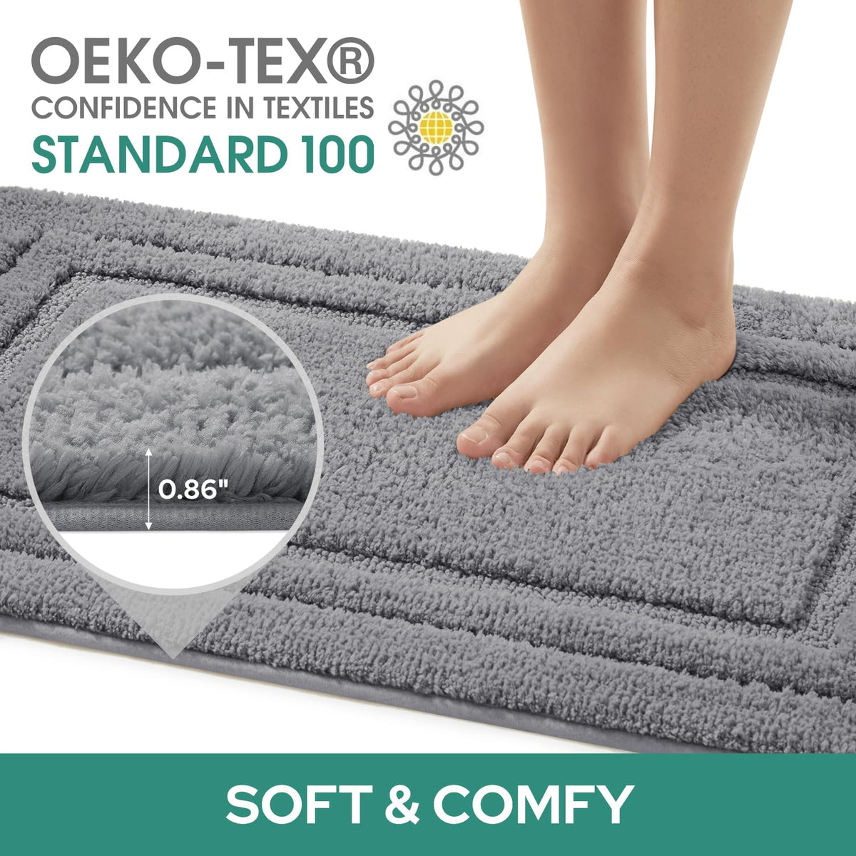 HOMEIDEAS absorbent microfiber bath mat quickly soaks water, reducing puddles