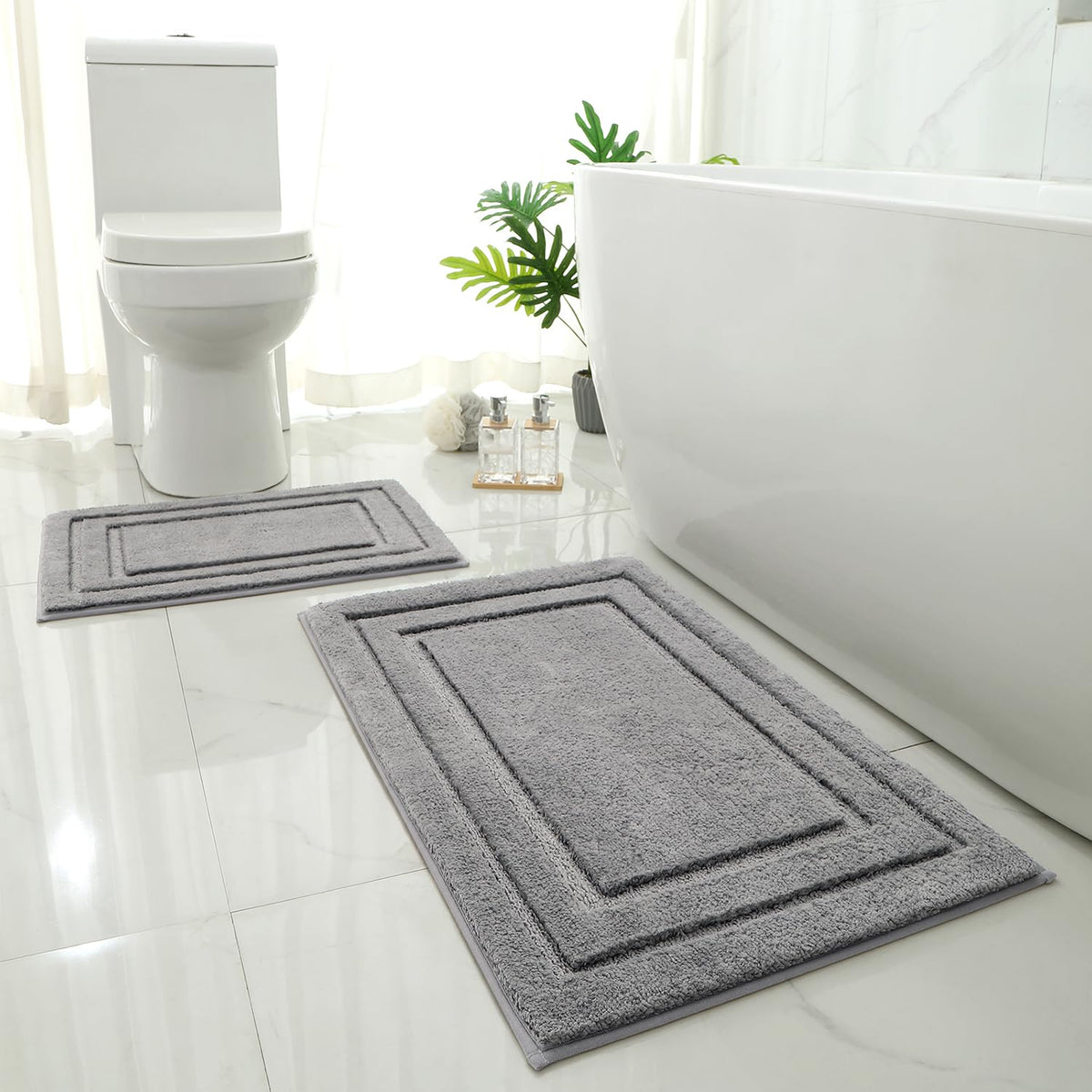 HOMEIDEAS bathroom rugs set in grey with ultra soft microfiber texture for cozy feet