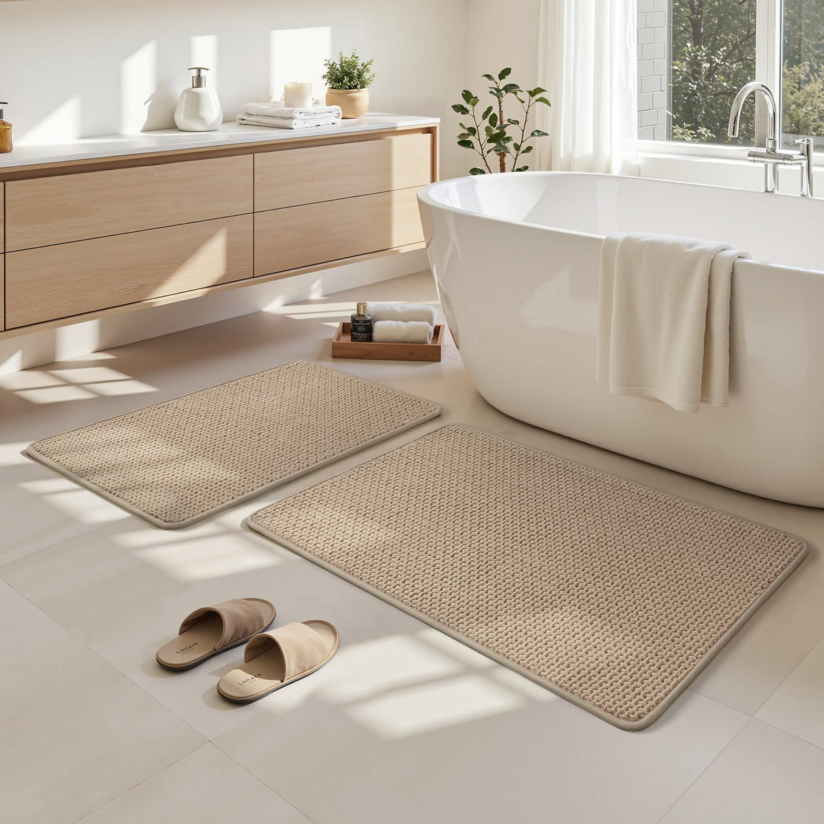 HOMEIDEAS pair of mats ideal for showers and vanities with quick dry feel.