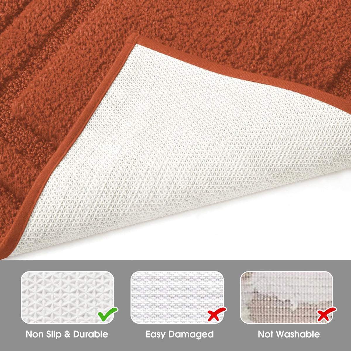 Shaggy pile adds warmth and comfort beside the sink or shower