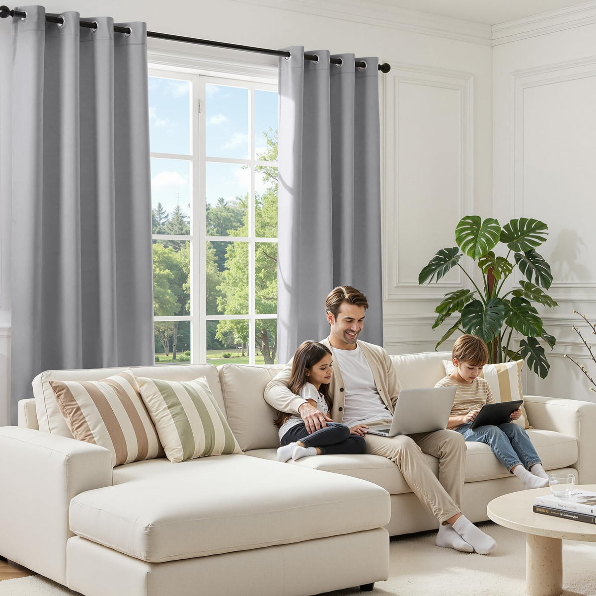 HOMEIDEAS bedroom setup curtains grommet header highlights easy installation and refined drape