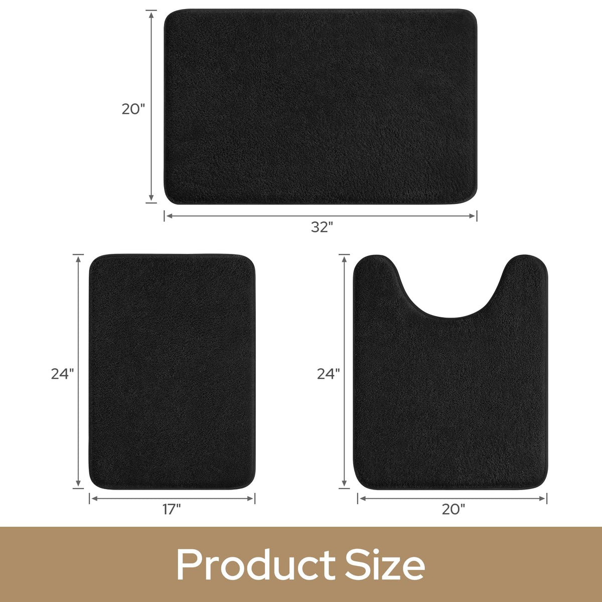 HOMEIDEAS black bath rug close-up reveals plush fibers and sleek look.