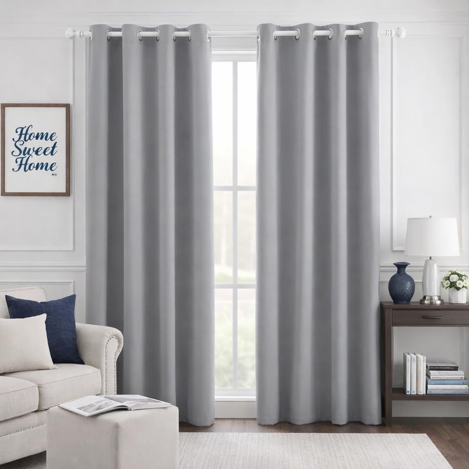 HOMEIDEAS blackout curtains grey texture close-up showing luxurious fabric and light control