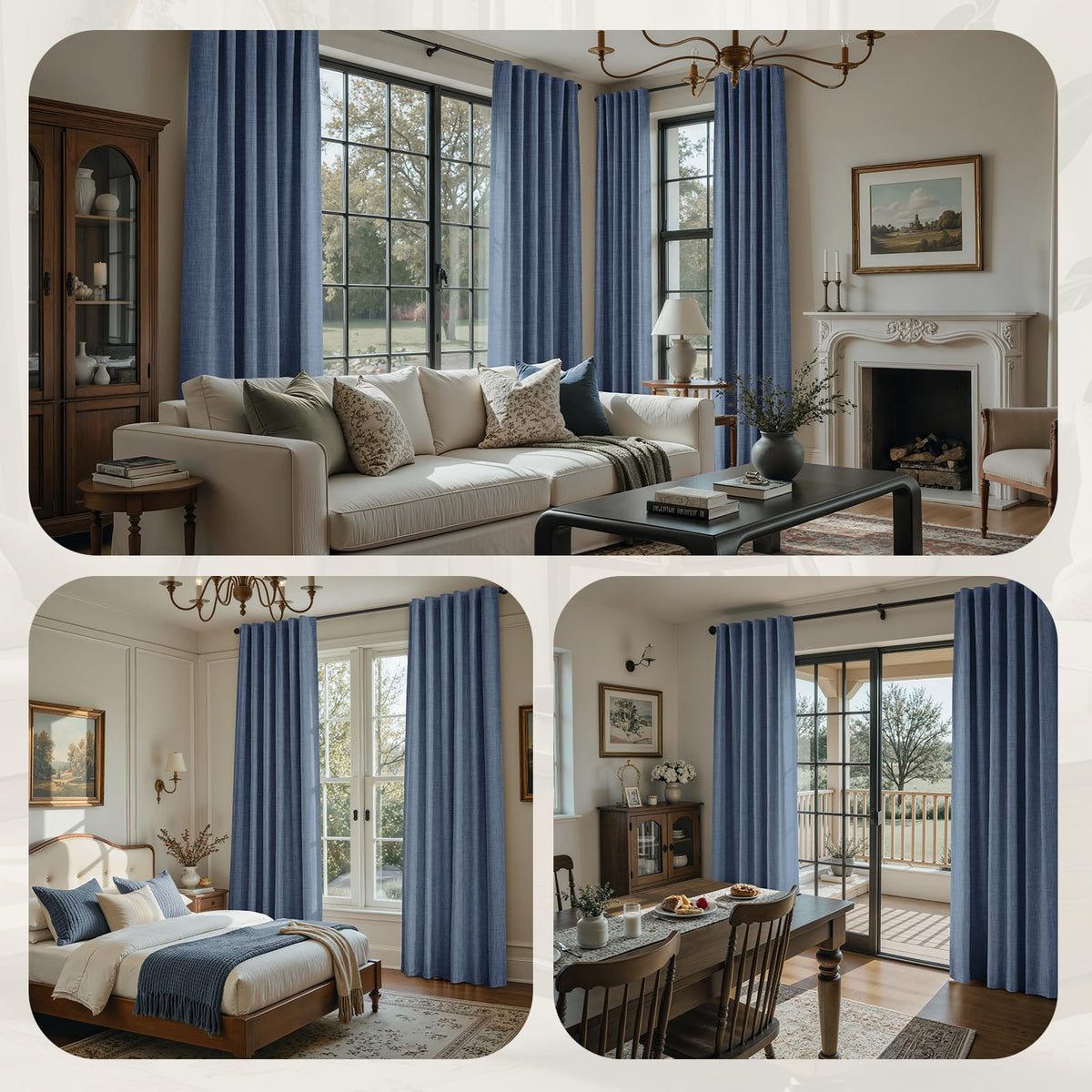 HOMEIDEAS two-panel set in stone dusty blue in a modern living room for privacy.