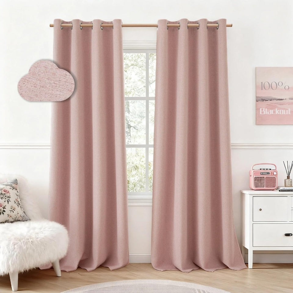 HOMEIDEAS blush pink blackout curtains with grommets for privacy and darkness