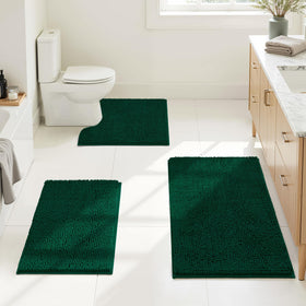 HOMEIDEAS chenille bath rug set in dark green for plush comfort and non-slip safety
