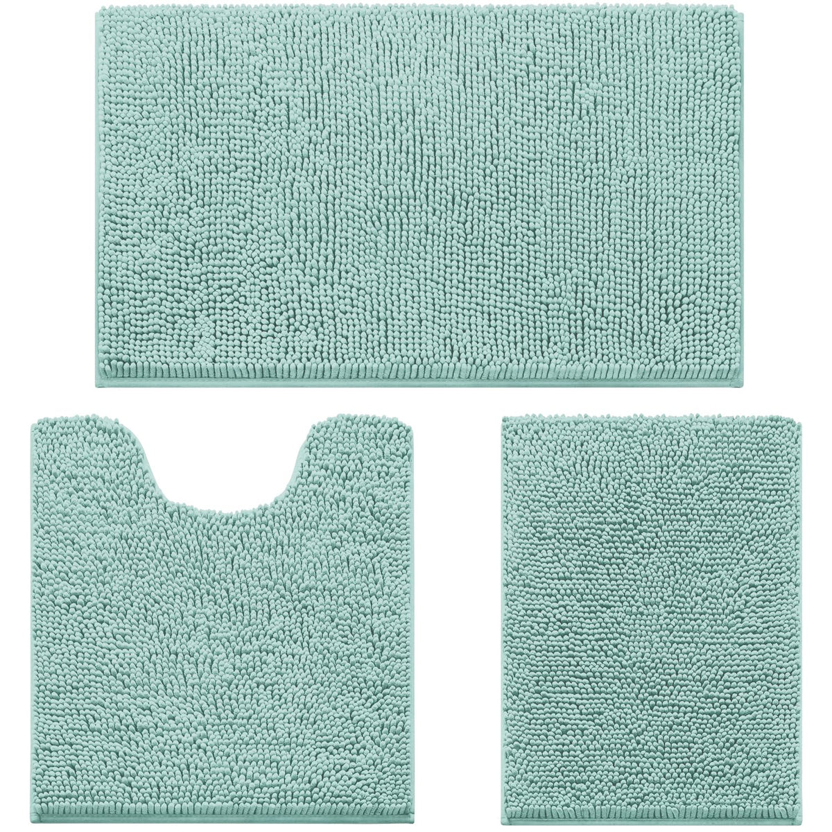 HOMEIDEAS eggshell blue small bath rug absorbs moisture near the sink.
