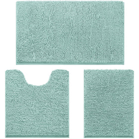 HOMEIDEAS eggshell blue small bath rug absorbs moisture near the sink.