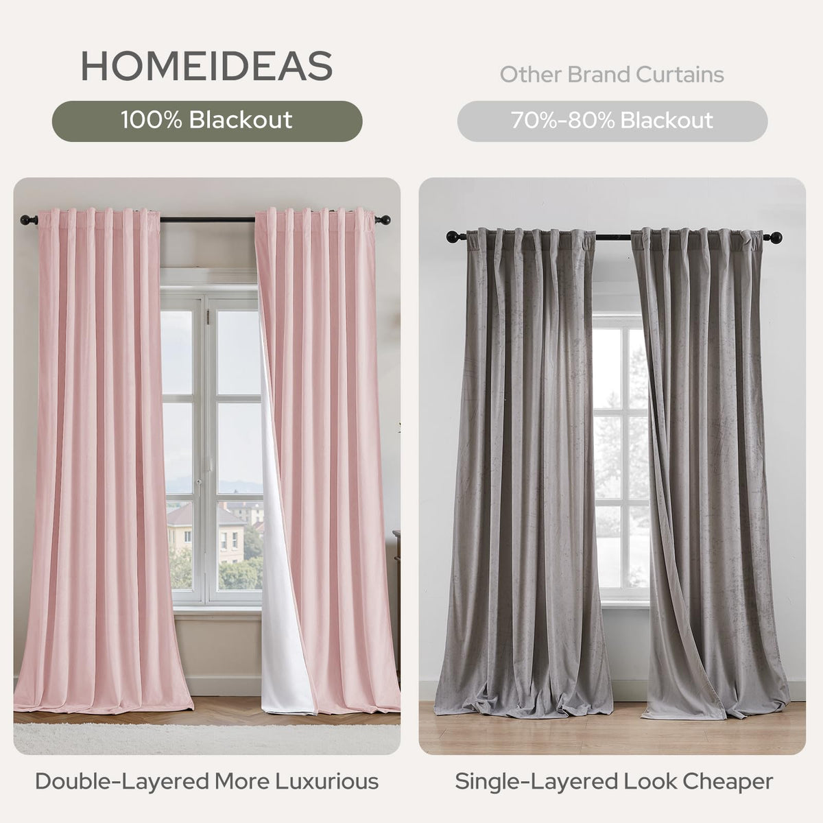 HOMEIDEAS energy-saving velvet curtains help balance indoor temperatures