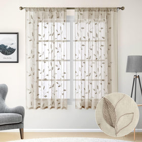 HOMEIDEAS faux linen texture semi-sheer panels provide privacy with bright, natural illumination.