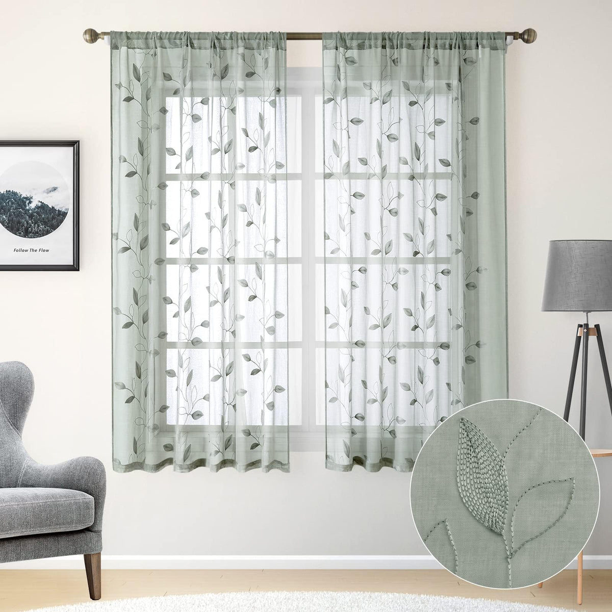 HOMEIDEAS faux linen texture curtains filter light while maintaining privacy.