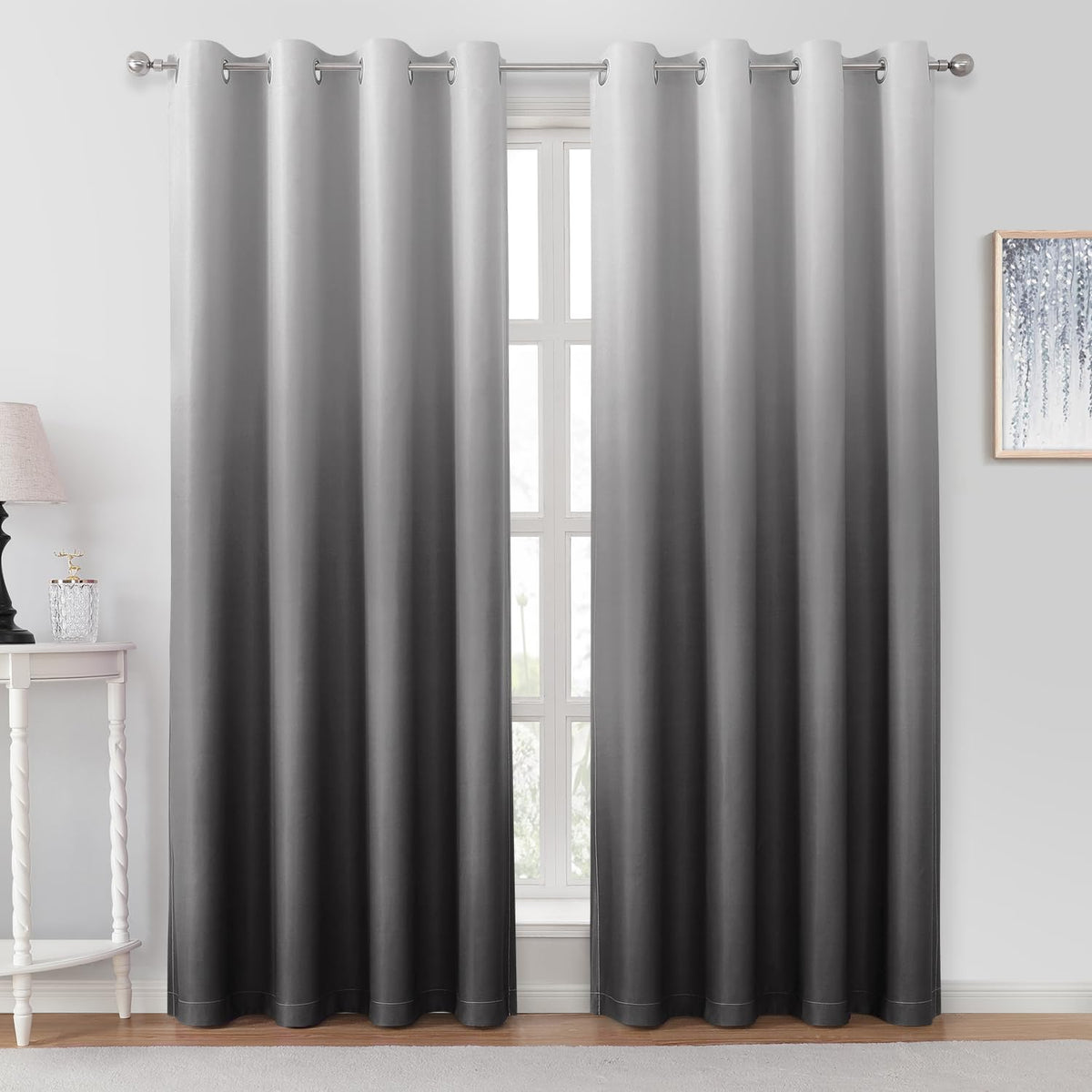 HOMEIDEAS grey ombre curtains 52x84 front view with smooth gradient and privacy