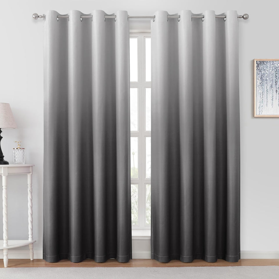 HOMEIDEAS grey ombre curtains 52x84 front view with smooth gradient and privacy