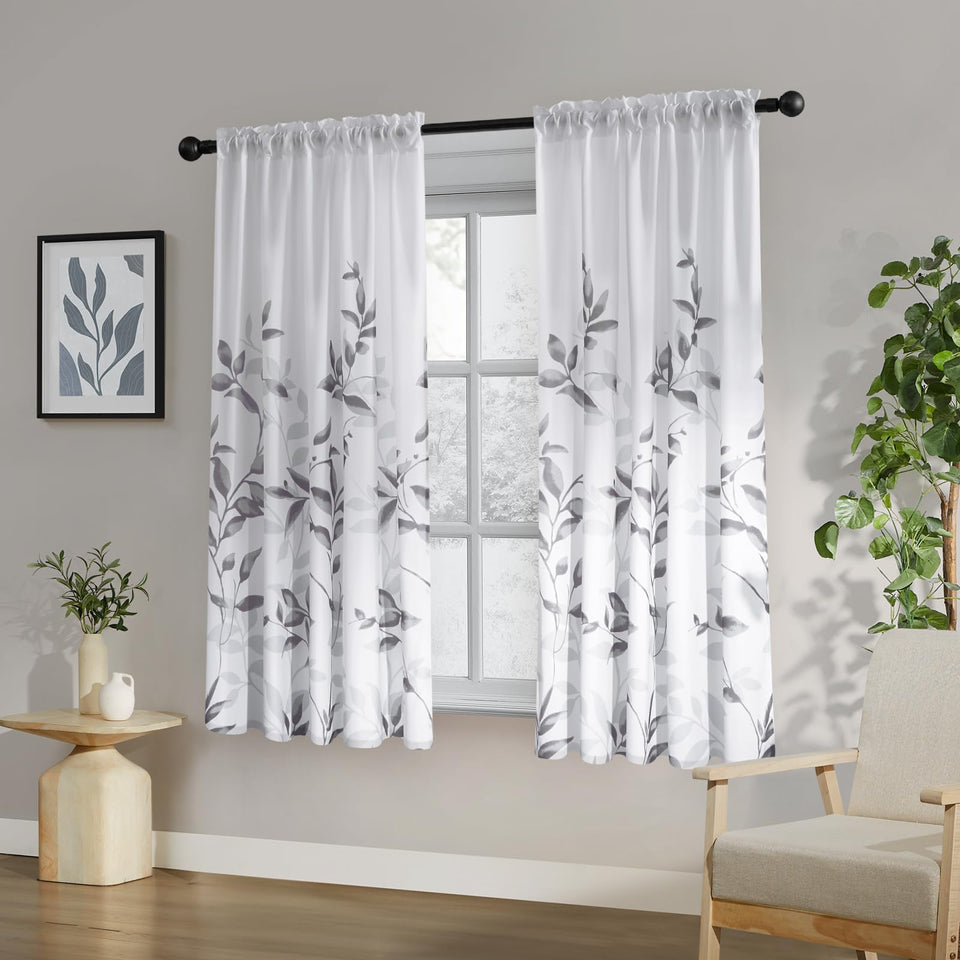 HOMEIDEAS leaf floral printed curtains front view for living spaces