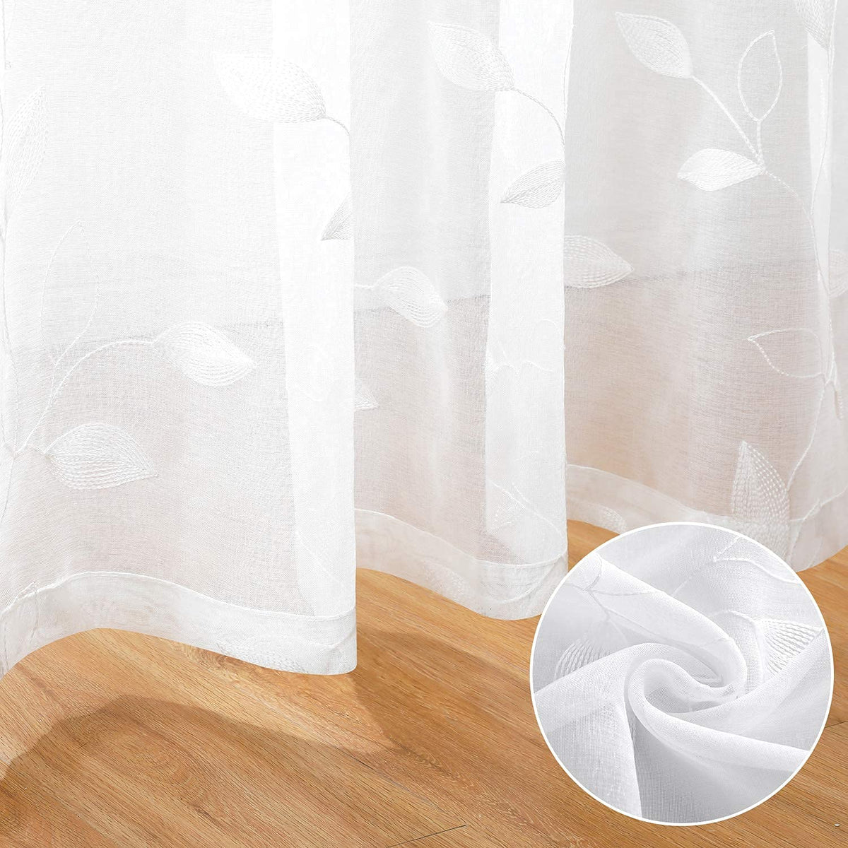 HOMEIDEAS sheer curtains provide soft light diffusion with a subtle floral touch.
