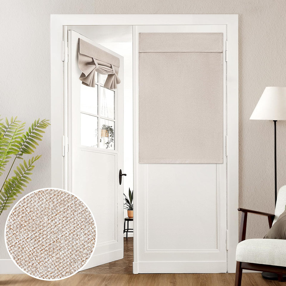 HOMEIDEAS Linen blackout curtain texture close-up for natural feel and dual-sided privacy
