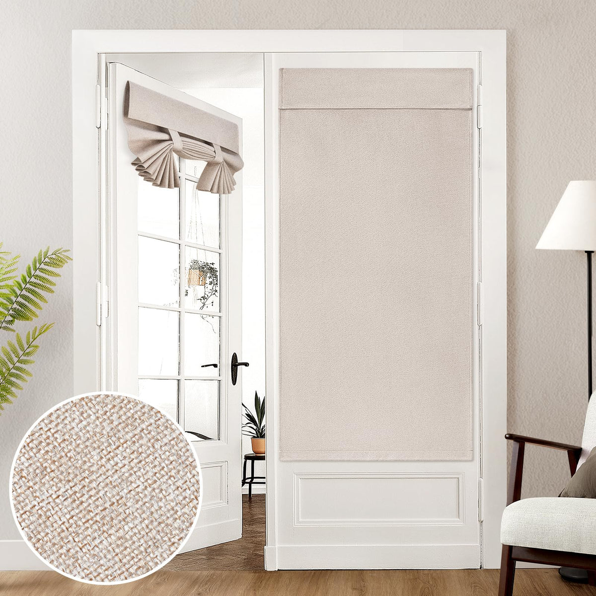 HOMEIDEAS linen blackout curtain close-up; natural texture for privacy