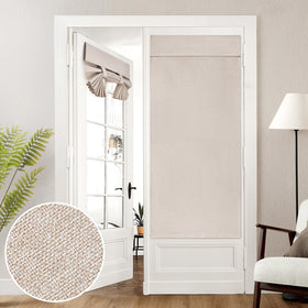 HOMEIDEAS linen blackout curtain on a French door, providing privacy and darkness