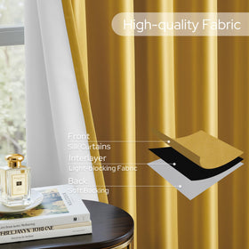 HomeIdeas living room scene with darkening drapes.