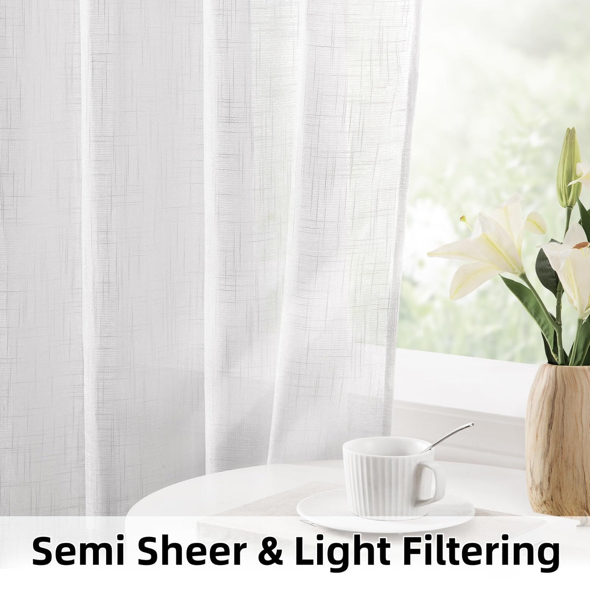 HOMEIDEAS living room window drapes enhancing decor with linen texture and depth