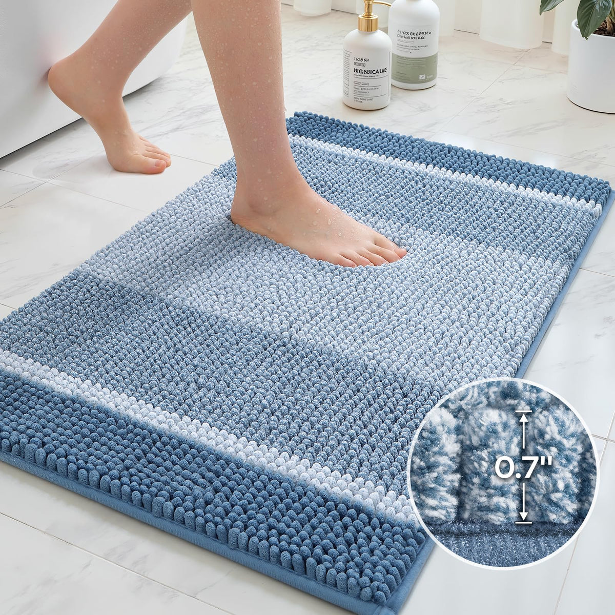 HOMEIDEAS machine washable bath mat for easy cleaning and durability.