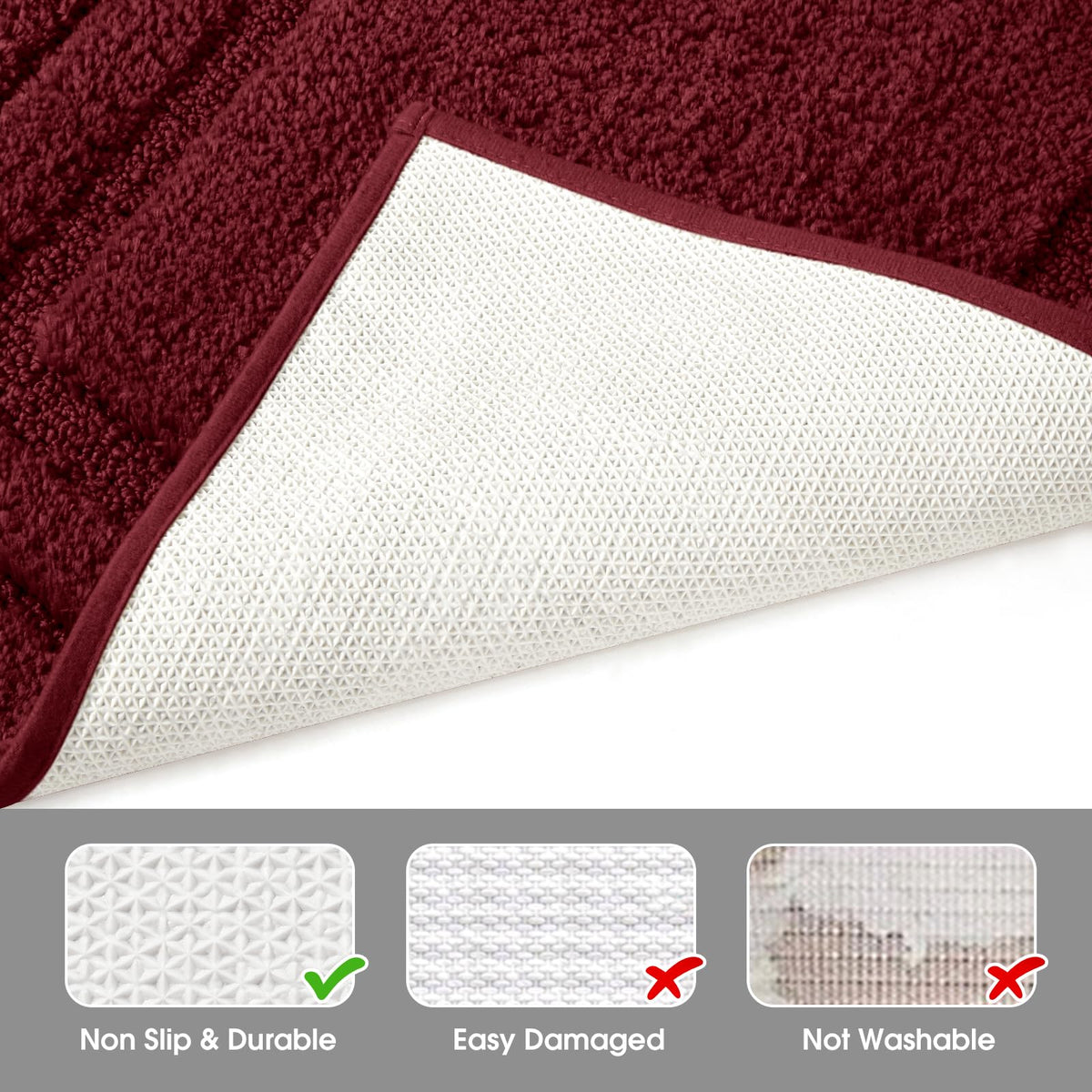 HOMEIDEAS machine washable bath mats 2-piece set for easy care and durable use.