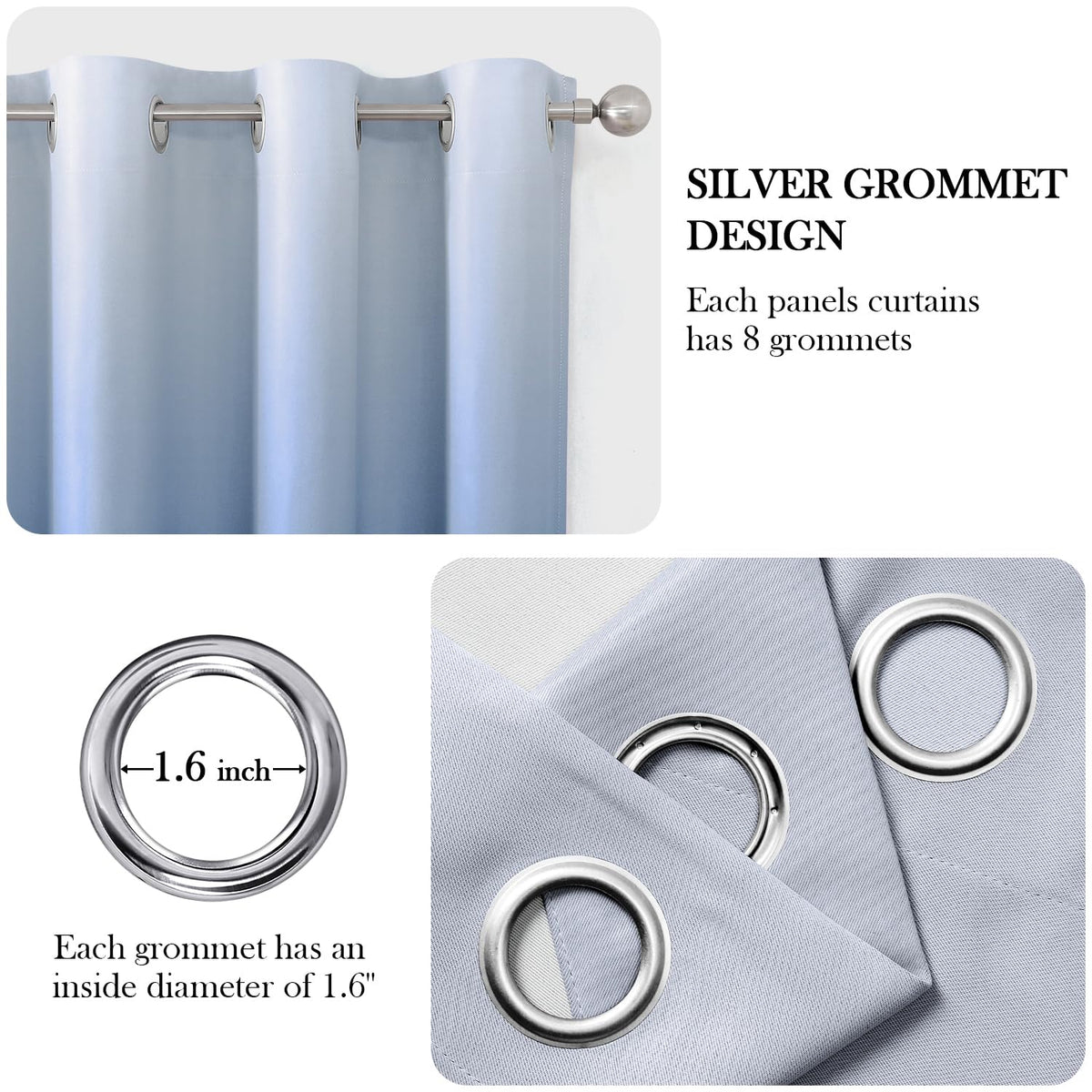 HOMEIDEAS Navy Blue Ombre Curtains back side reveals white lining
