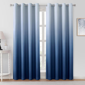 HOMEIDEAS Navy Blue Ombre Curtains front view showing gradient color and room-darkening effect