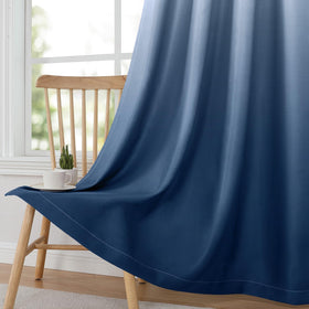HOMEIDEAS Navy Blue Ombre Curtains grommet closeup highlights durable metal hardware