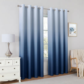 HOMEIDEAS Navy Blue Ombre Curtains light blocking demonstrates daytime darkness