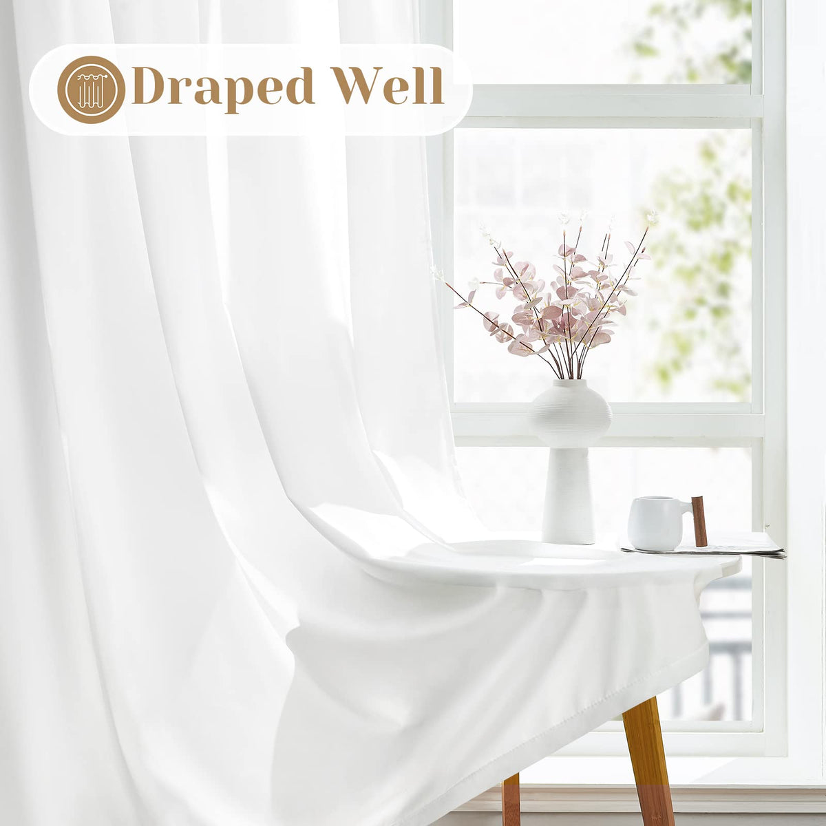 HOMEIDEAS machine-washable light-filtering curtains for easy care.
