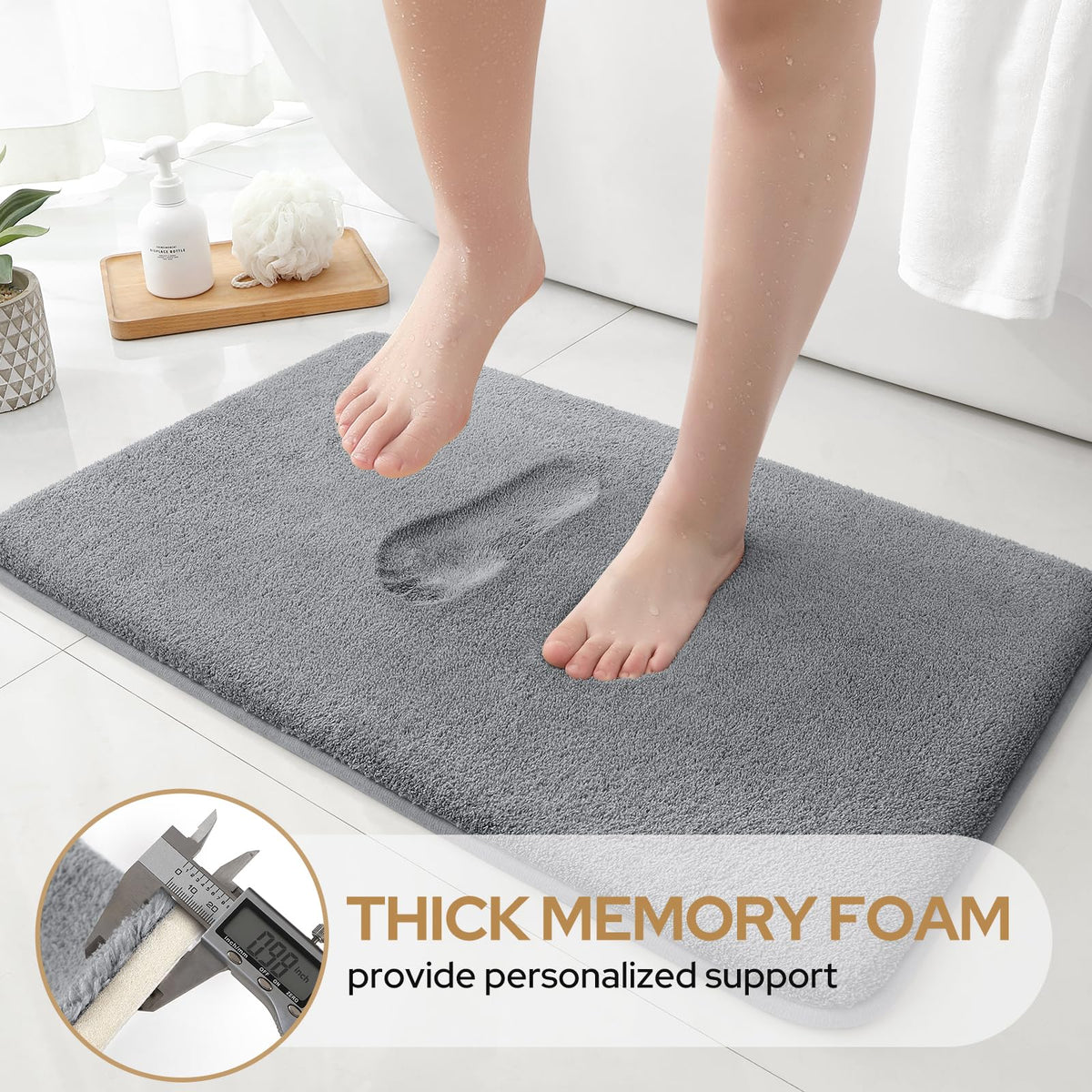 HOMEIDEAS non-slip backing bath rug grey ensures secure placement after bathing