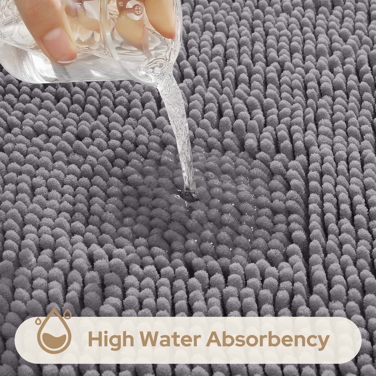 HOMEIDEAS non-slip backing keeps rugs in place on smooth bathroom floors.