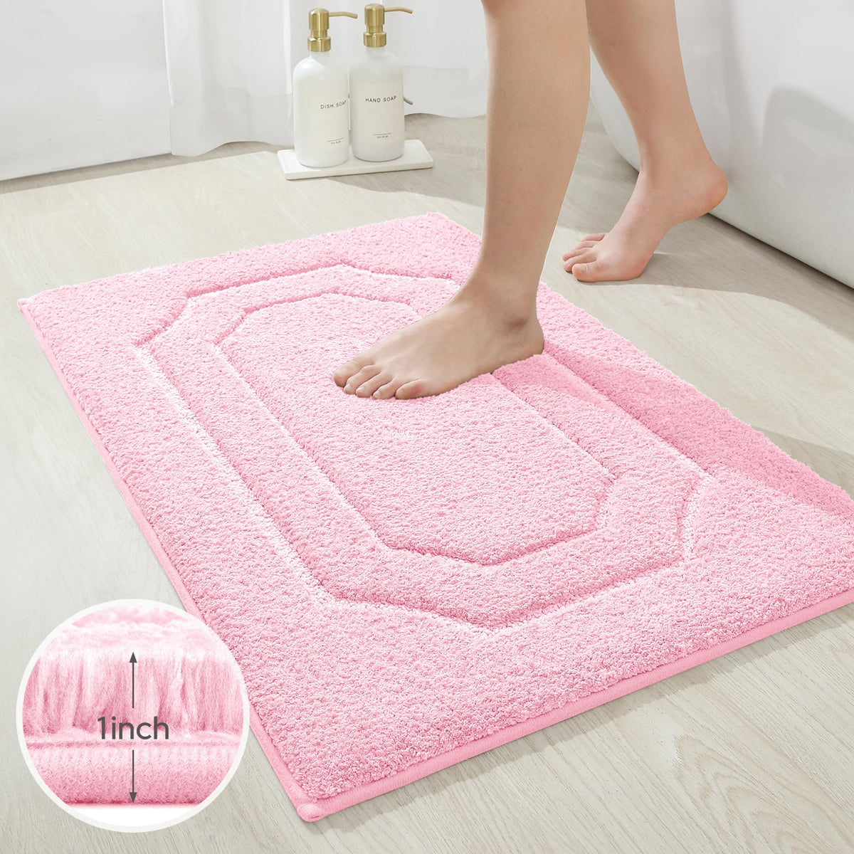 HOMEIDEAS pink-bathroom-rug-2-piece-set includes two sizes for versatile placement